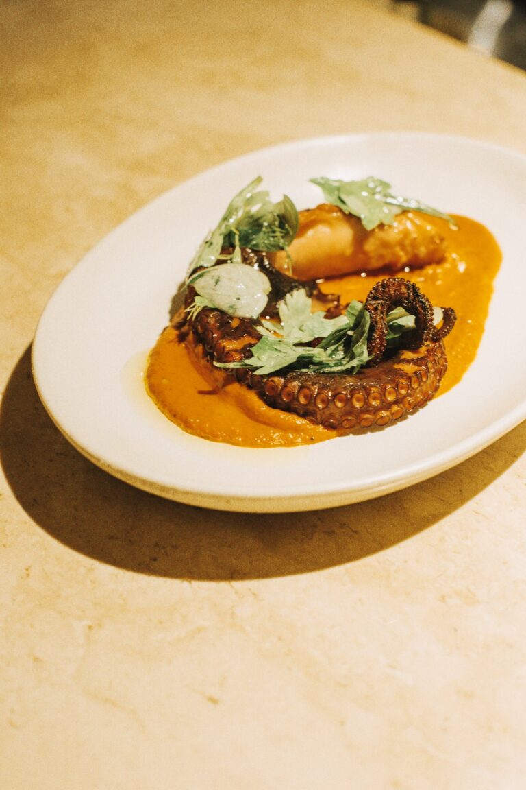 Grilled octopus with walnut romesco at El Bazar, Kuta Lombok